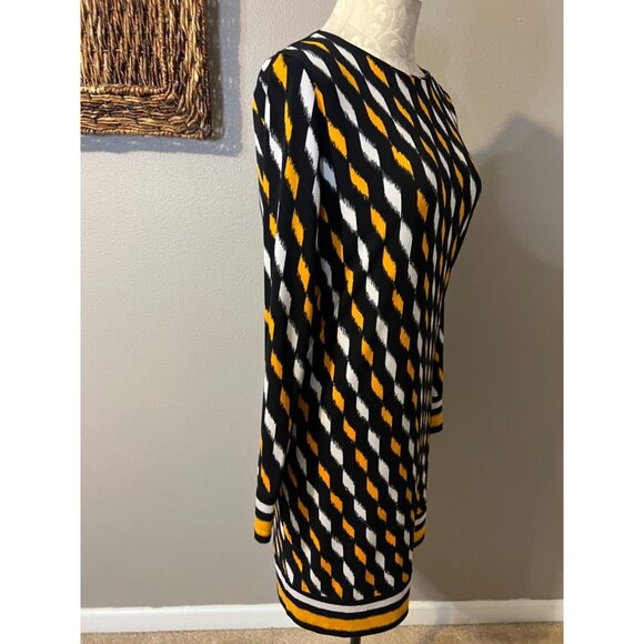 Michael Kors Dress S Small Black Yellow White Long Sleeve Stretch Washable NEW - Picture 6 of 9